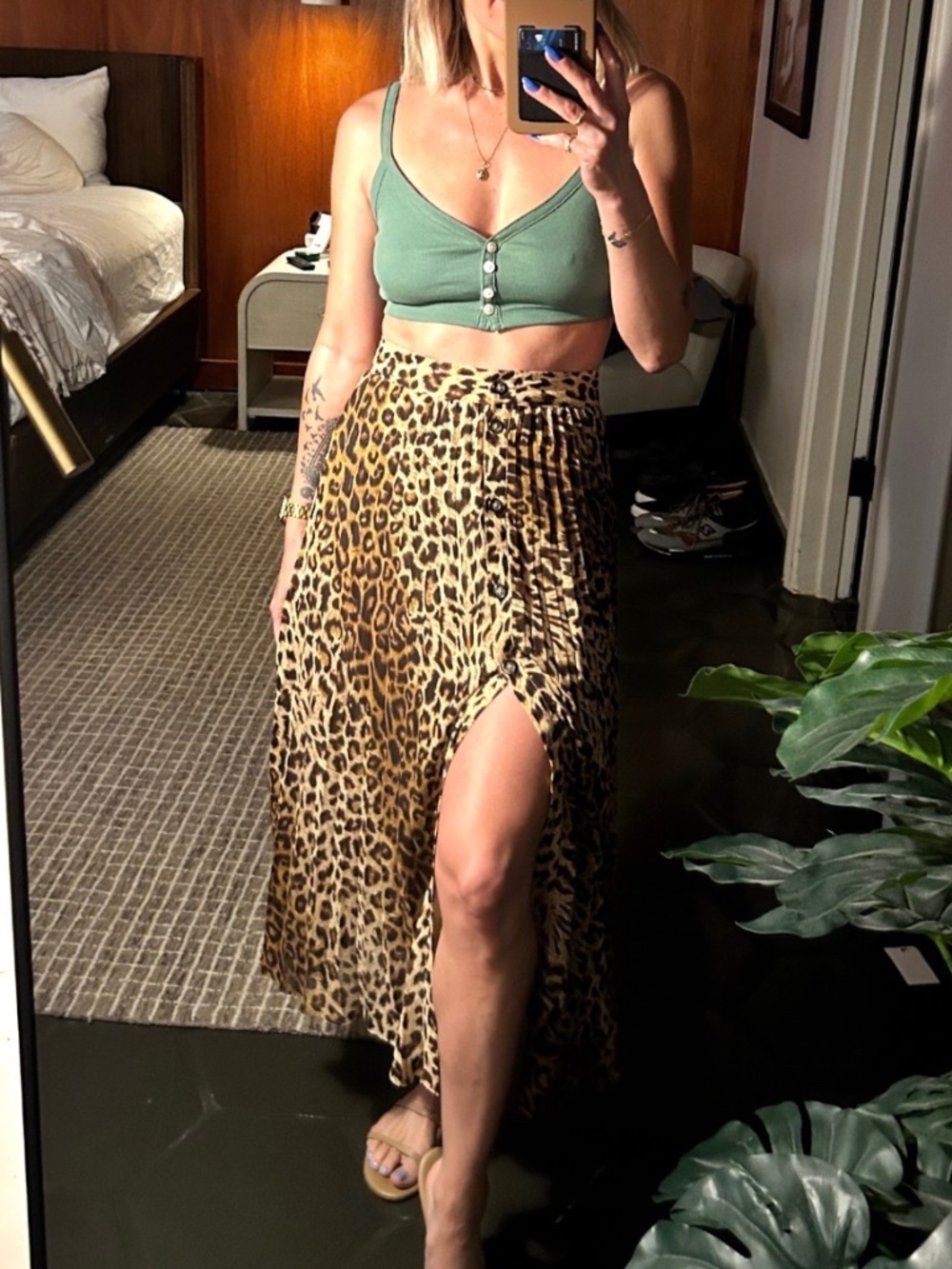 & Other Stories Pleated Leopard Maxi Skirt US 4 Xsmall XS Button-up